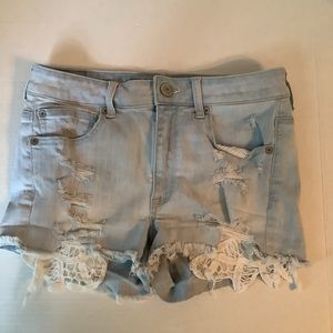 American Eagle Distressed Denim Shorts Hi-Rise Shortie Size 6